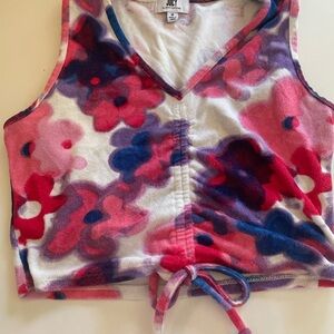 Juicy Couture Pink Red Ruched Tie Front Crop Tank